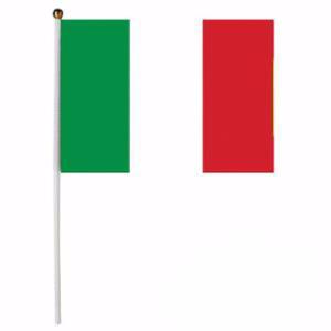 DRAPEAU ITALIEN / ITALIE 30 CM X 45 CM SUR BAGUETTE BLANCHE ET BOULE DOREE