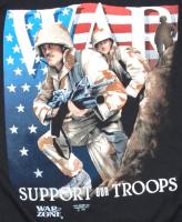 TEE SHIRT NOIR MANCHES COURTES IMPRIME " WAR " " SUPPORT OUR TROOPS" 