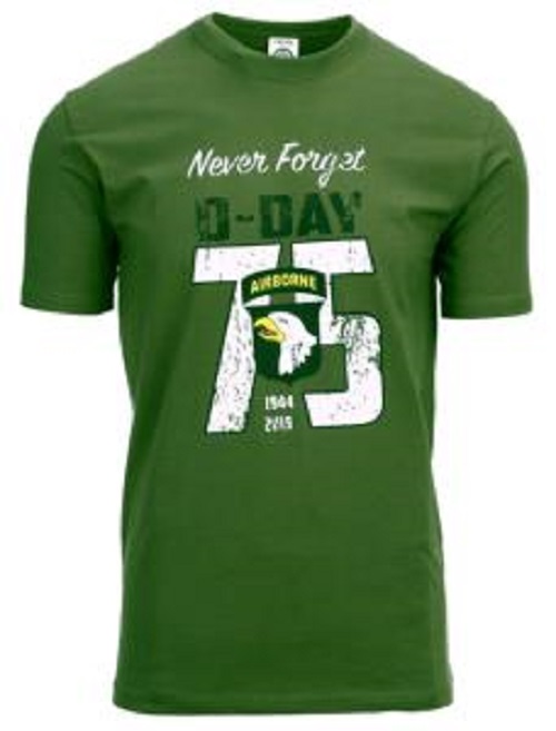 TEE SHIRT VERT MANCHES COURTES NEVER FORGET D-DAY 75 YEARS AIRBORNE
