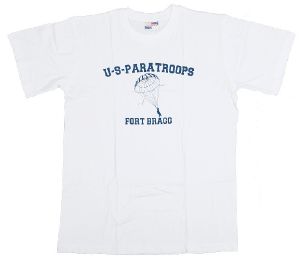 TEE SHIRT BLANC MANCHES COURTES IMPRIME US PARATROOPS FORT BRAGG
