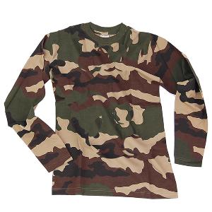 TEE SHIRT CAMOUFLAGE WOODLAND COL ROND ET MANCHES LONGUES
