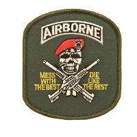 ECUSSON / PATCH BRODE AIRBORNE SKULL AVEC BERET THERMO COLLANT AIRSOFT
